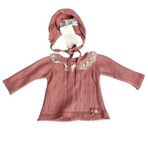 Paz Rodriguez Baby Girl Pink Knit Cardigan & Bonnet Set Newborn NWT
